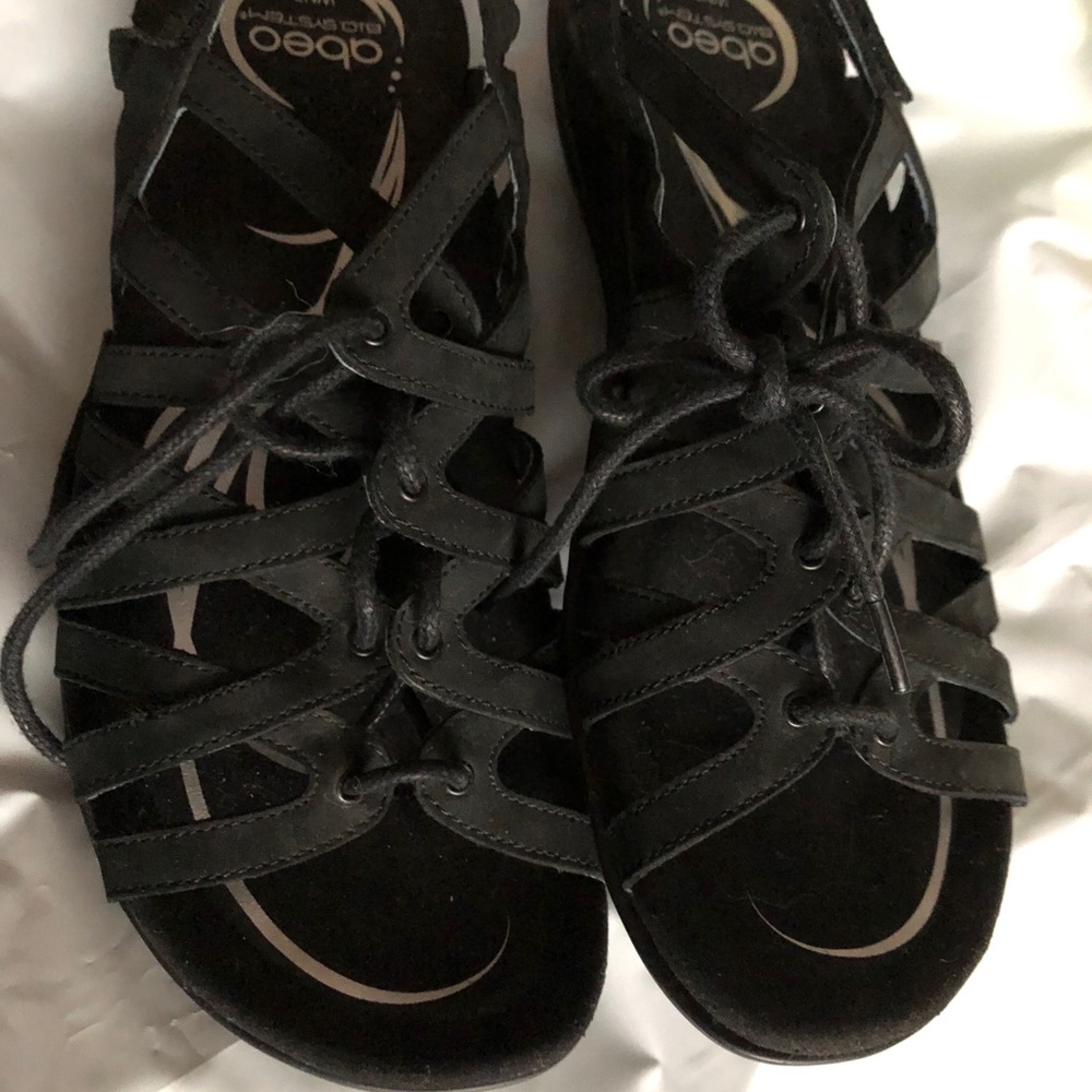 New women’s OBEO Black suede leather sandals 7 M/W